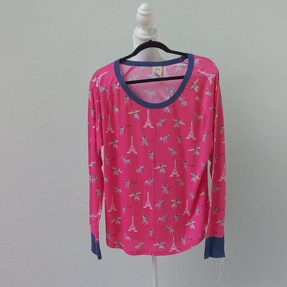 Munki Munki Women's XXL Top Pajama Pink Blue Frenchie Bulldog Print - Picture 4 of 4